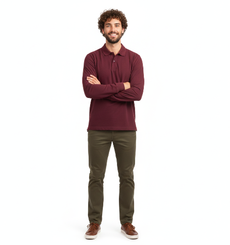 Stretch Cotton Long Sleeve Polo