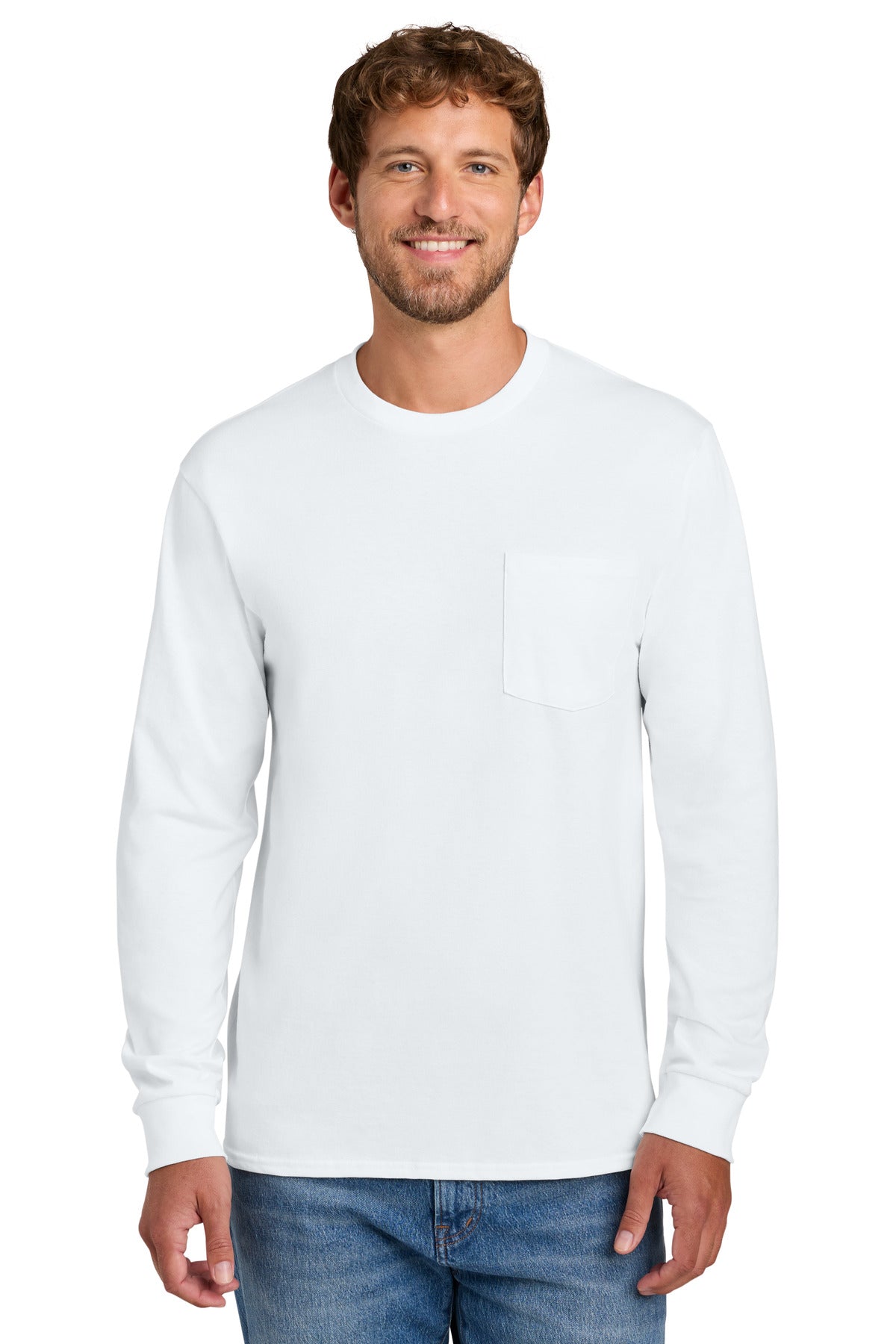 Port & Co® Long Sleeve Essential Pocket Tee. PC61LSP