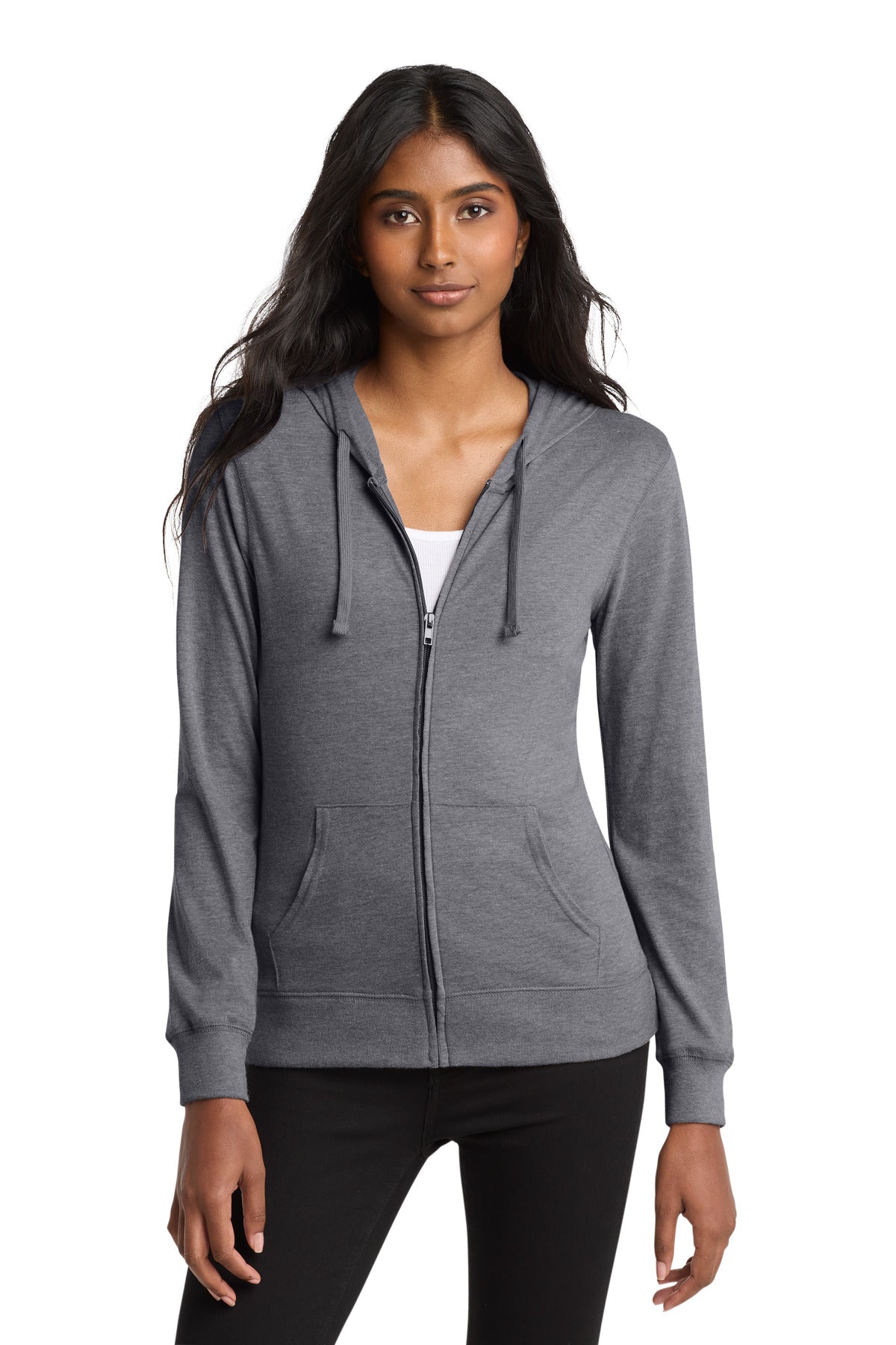 District® Women's Fitted Jersey Full-Zip Hoodie. DT2100