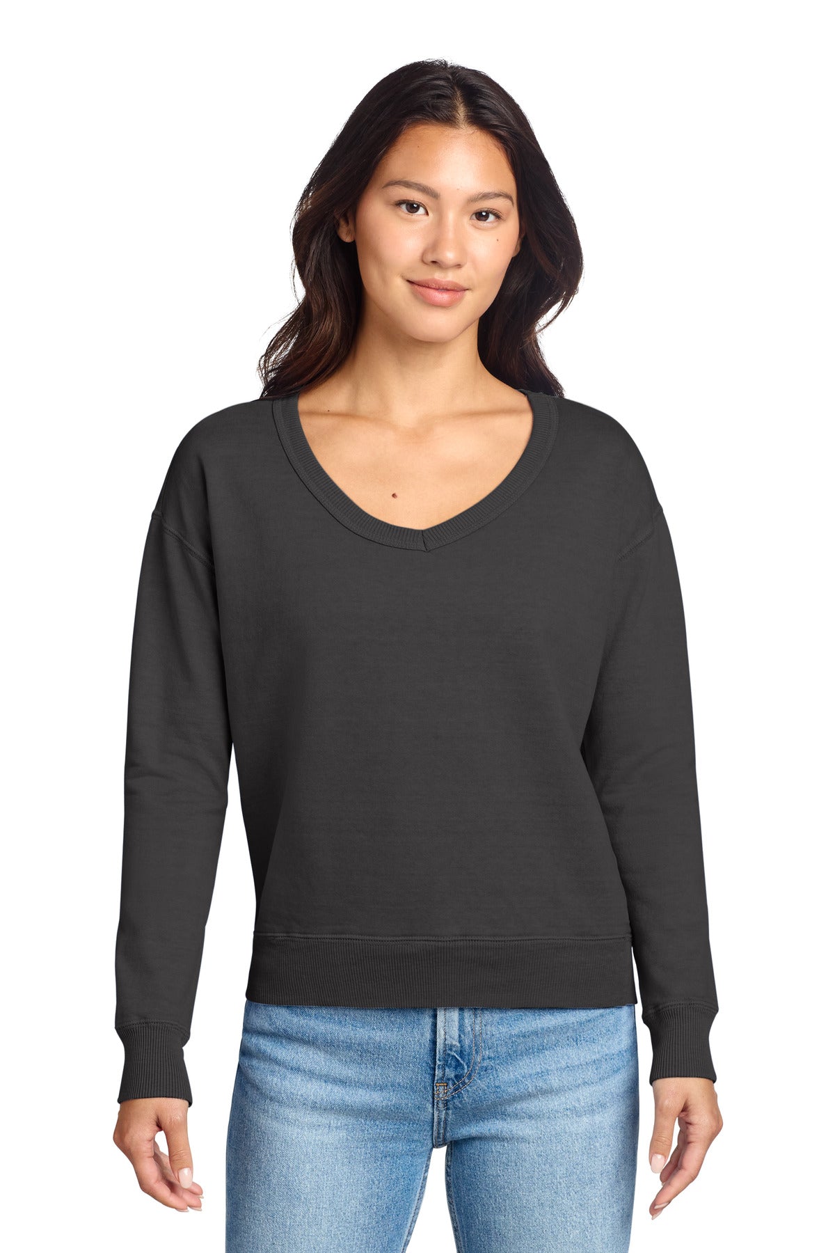 Port & Co® Women's Beach Wash® Garment-Dyed V-Neck Sweatshirt LPC098V