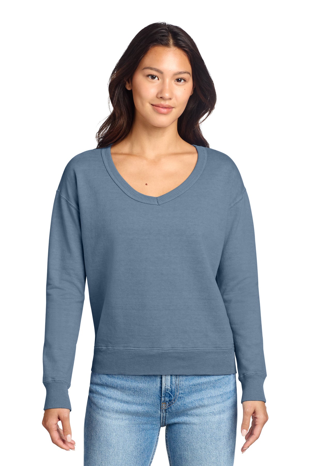 Port & Co® Women's Beach Wash® Garment-Dyed V-Neck Sweatshirt LPC098V