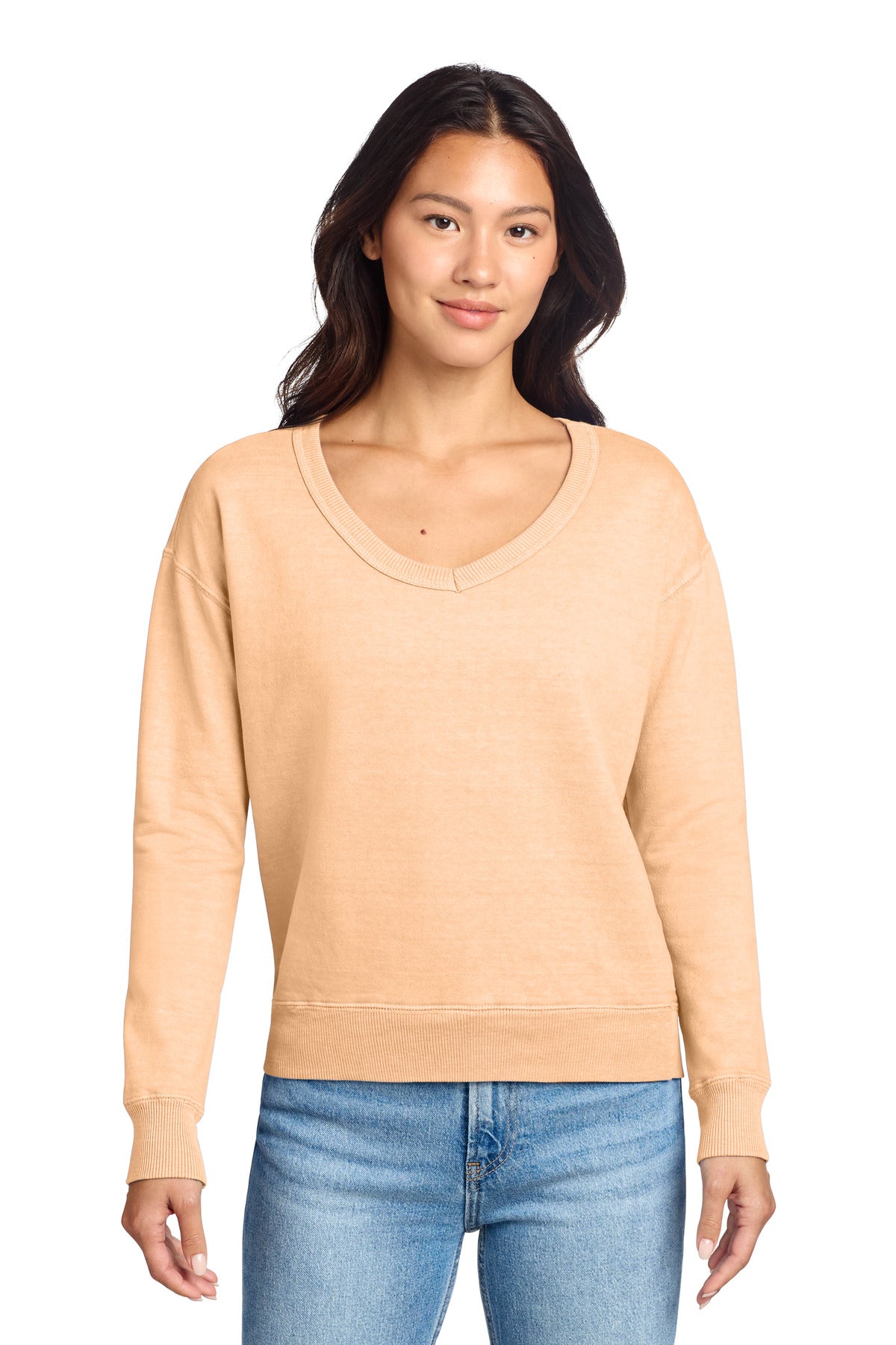 Port & Co® Women's Beach Wash® Garment-Dyed V-Neck Sweatshirt LPC098V