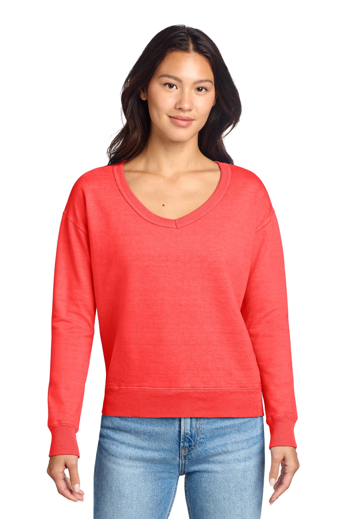 Port & Co® Women's Beach Wash® Garment-Dyed V-Neck Sweatshirt LPC098V