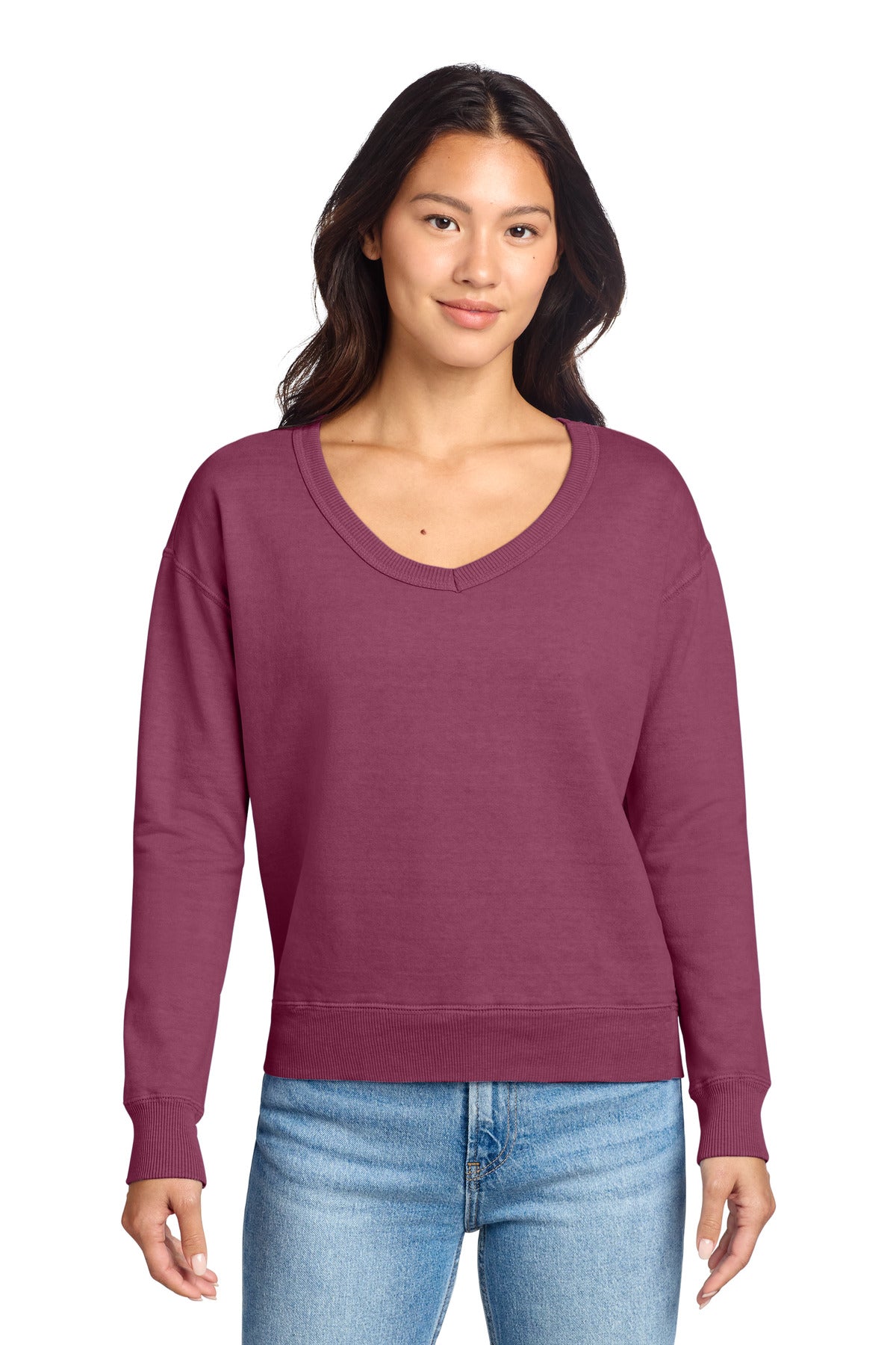 Port & Co® Women's Beach Wash® Garment-Dyed V-Neck Sweatshirt LPC098V