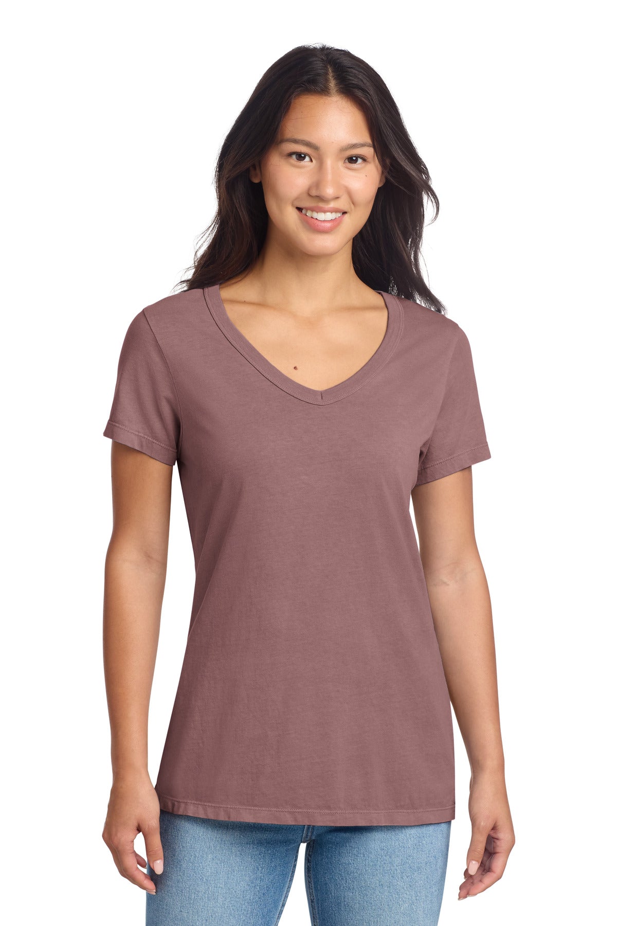 Port & Co® Women's Beach Wash® Garment-Dyed V-Neck Tee LPC099V