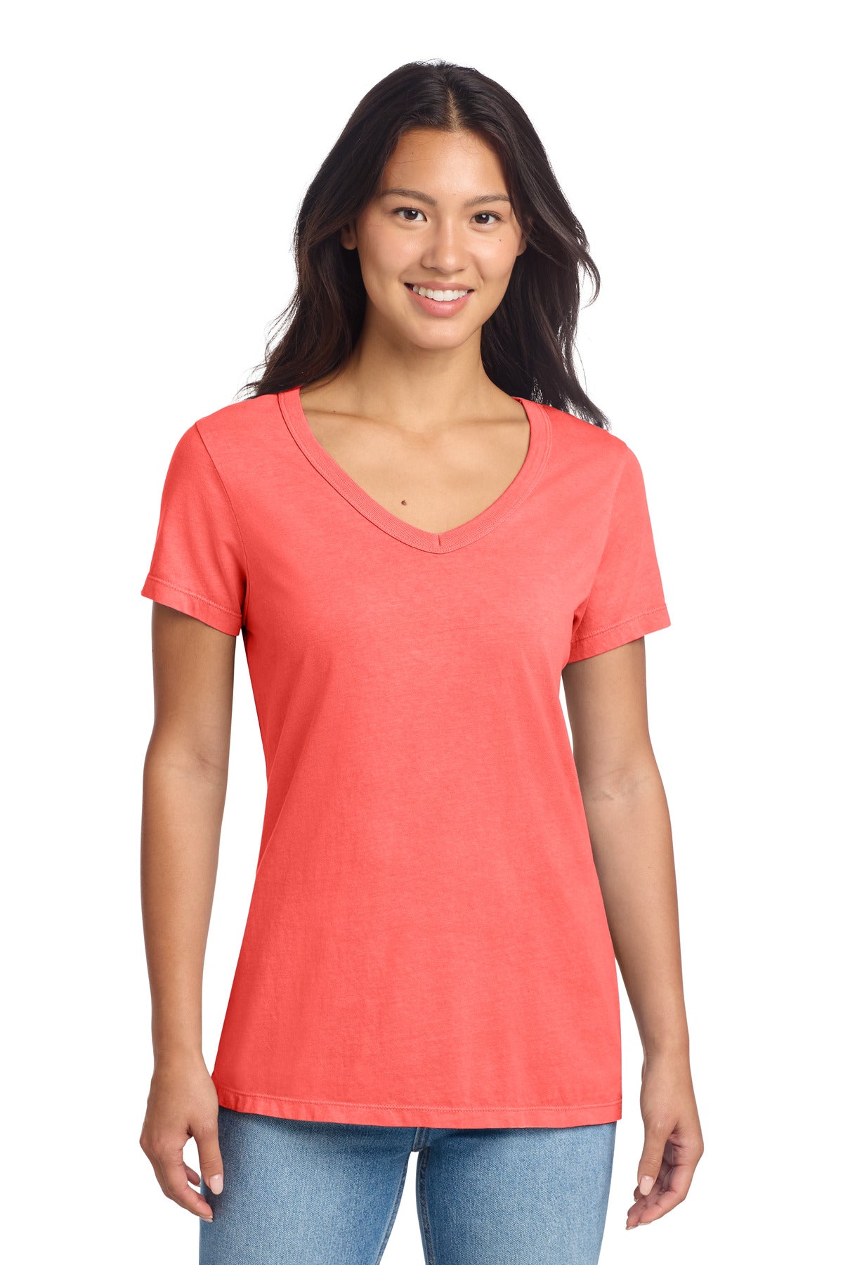 Port & Co® Women's Beach Wash® Garment-Dyed V-Neck Tee LPC099V