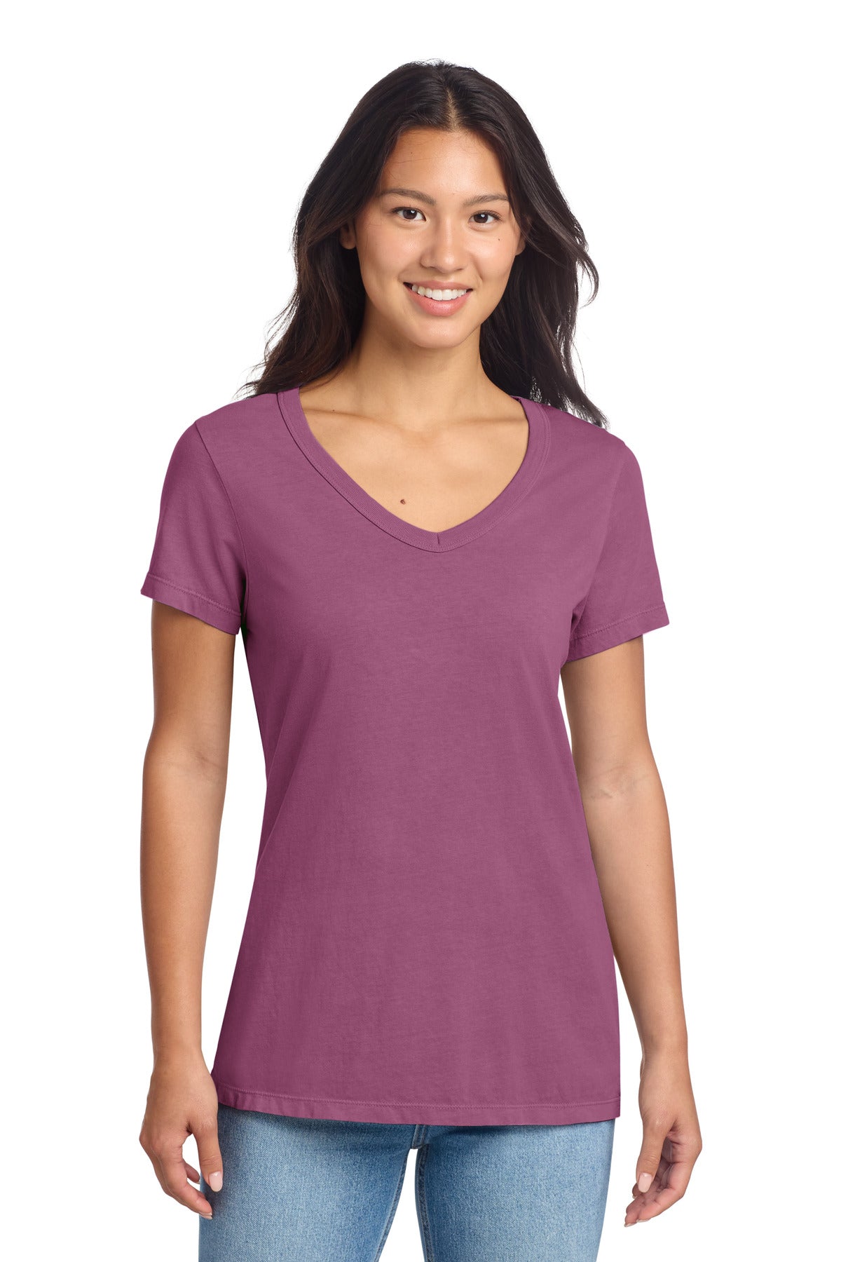 Port & Co® Women's Beach Wash® Garment-Dyed V-Neck Tee LPC099V