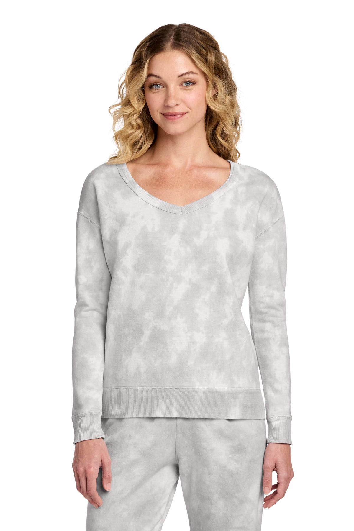 Port & Co® Women's Beach Wash® Cloud Tie-Dye V-Neck Sweatshirt LPC140V