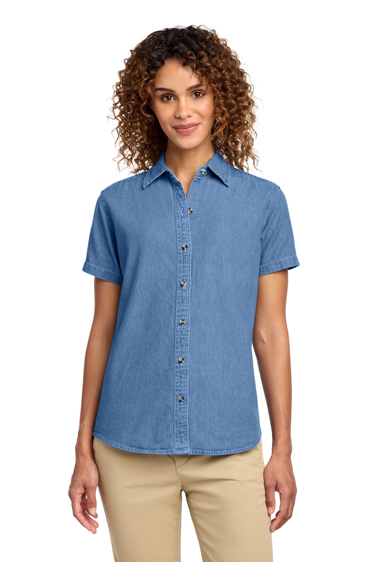 Port & Co® Women's Short Sleeve Value Denim Shirt.  LSP11