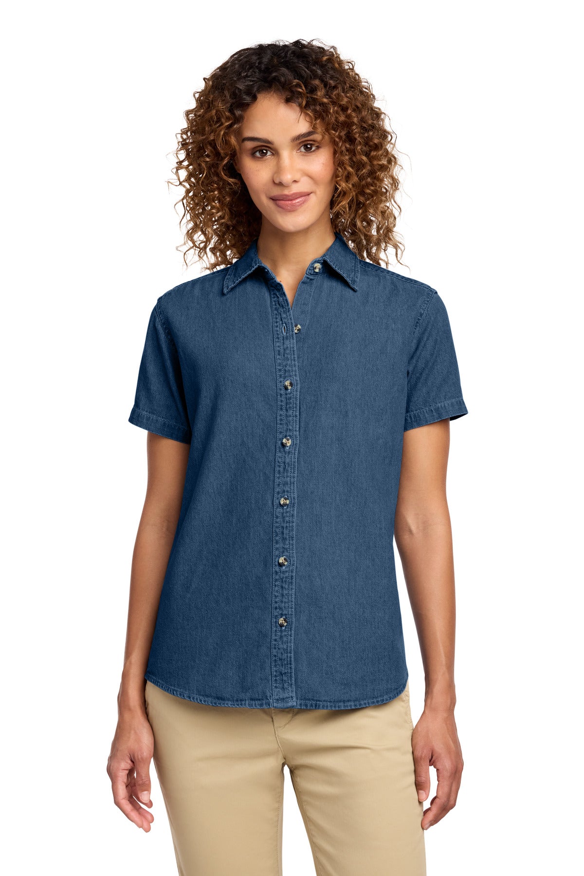 Port & Co® Women's Short Sleeve Value Denim Shirt.  LSP11