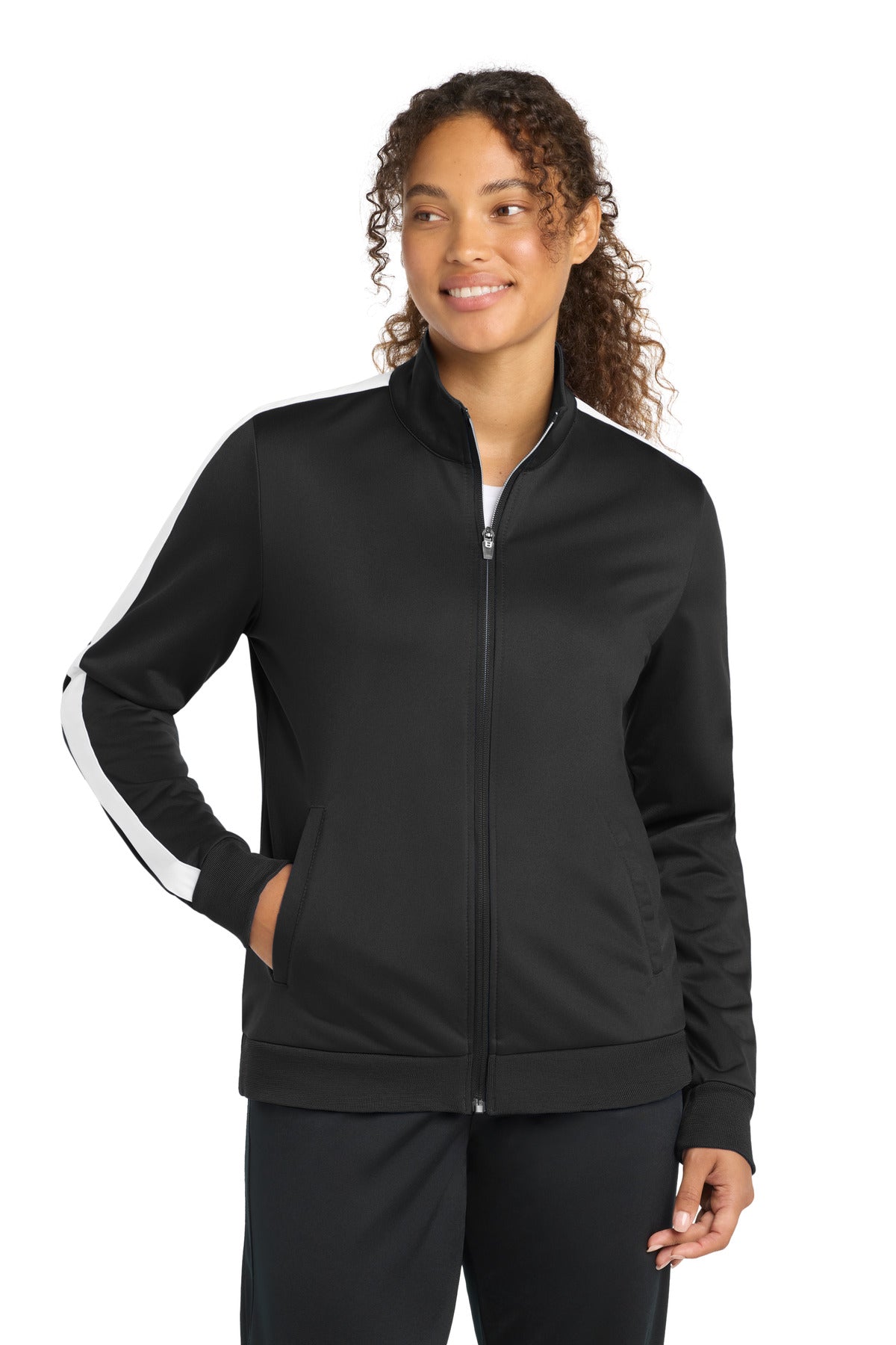 Sport-Tek ® Women's Tricot Sleeve Stripe Track Jacket. LST94