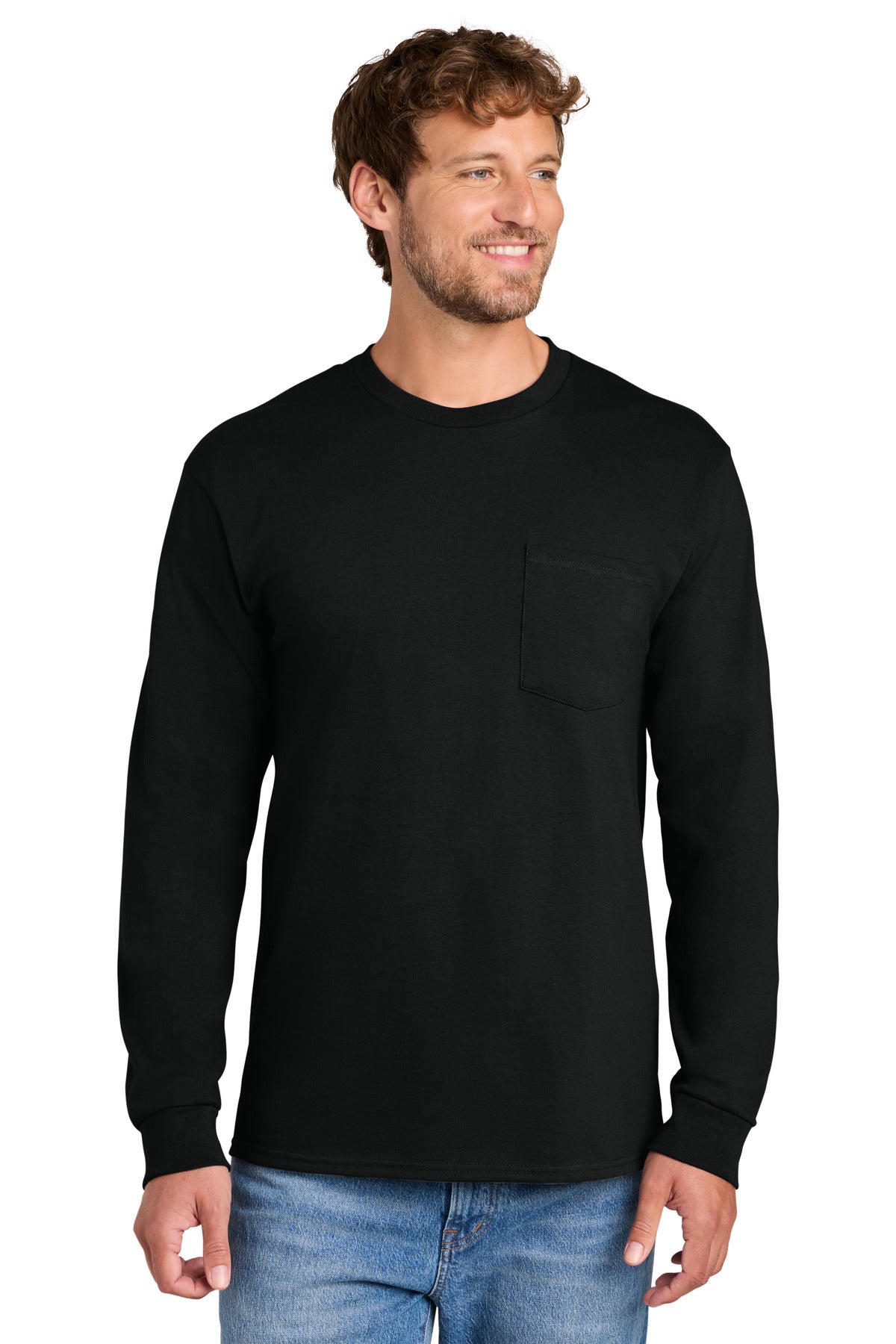 Port & Co® Tall Long Sleeve Essential Pocket Tee. PC61LSPT