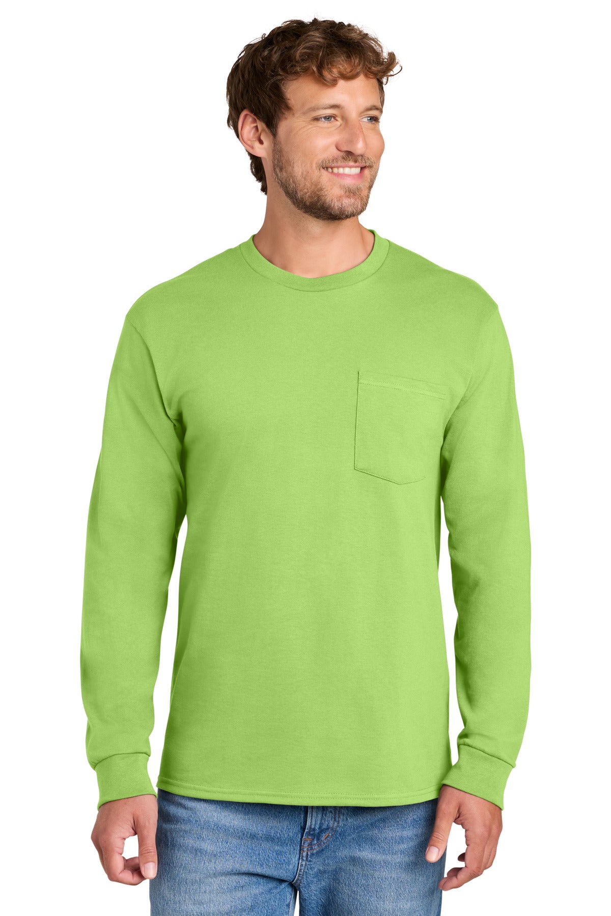 Port & Co® Tall Long Sleeve Essential Pocket Tee. PC61LSPT