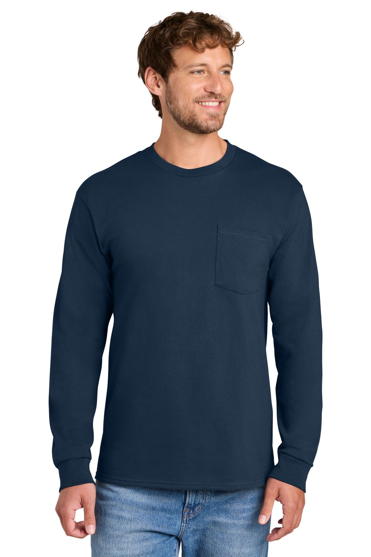 Port & Co® Tall Long Sleeve Essential Pocket Tee. PC61LSPT