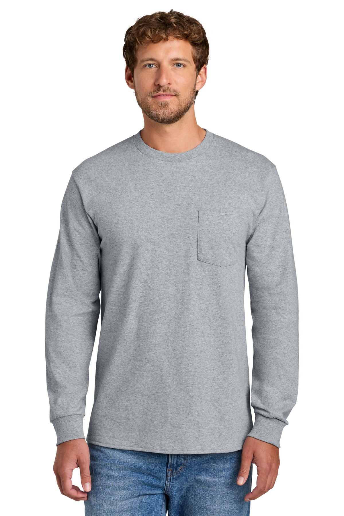 Port & Co® Long Sleeve Essential Pocket Tee.  PC61LSP