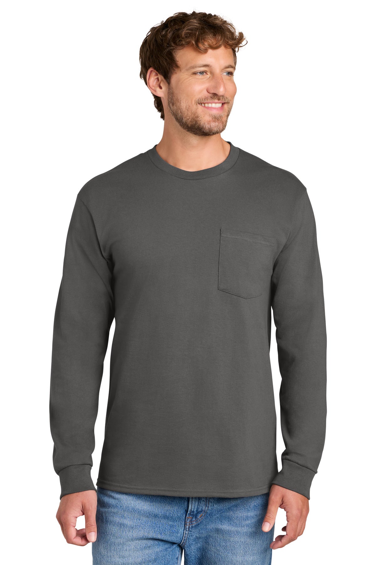 Port & Co® Long Sleeve Essential Pocket Tee.  PC61LSP
