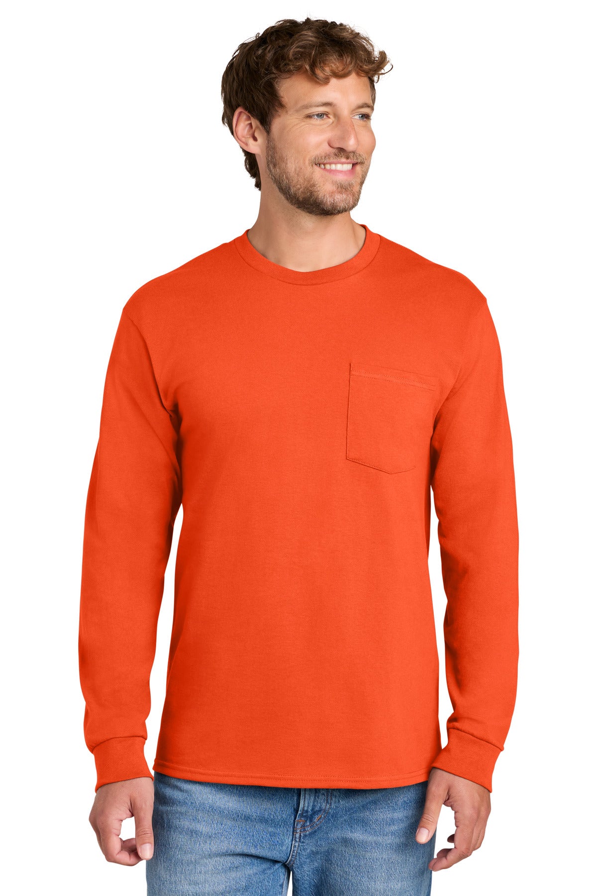 Port & Co® Long Sleeve Essential Pocket Tee.  PC61LSP