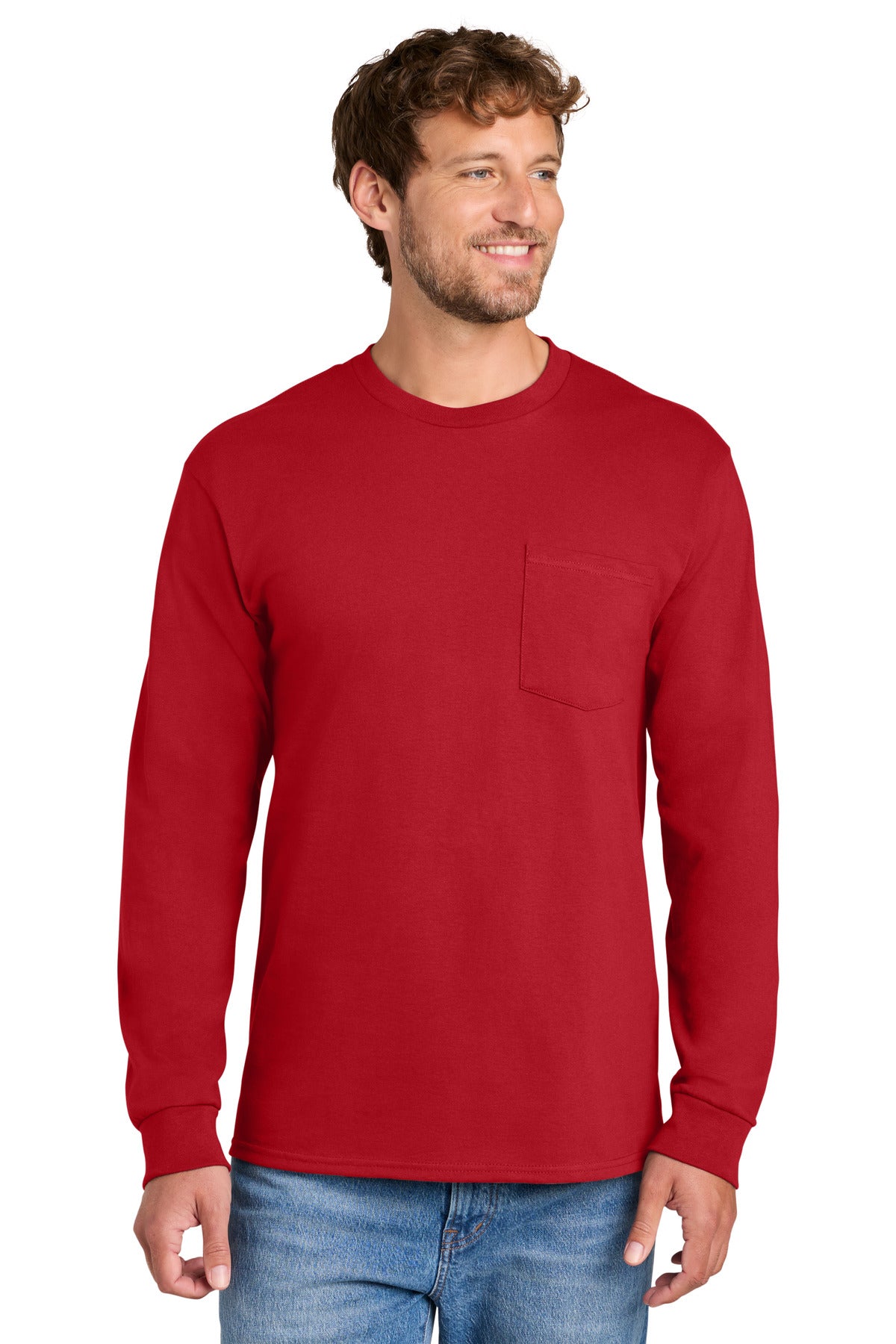 Port & Co® Tall Long Sleeve Essential Pocket Tee. PC61LSPT