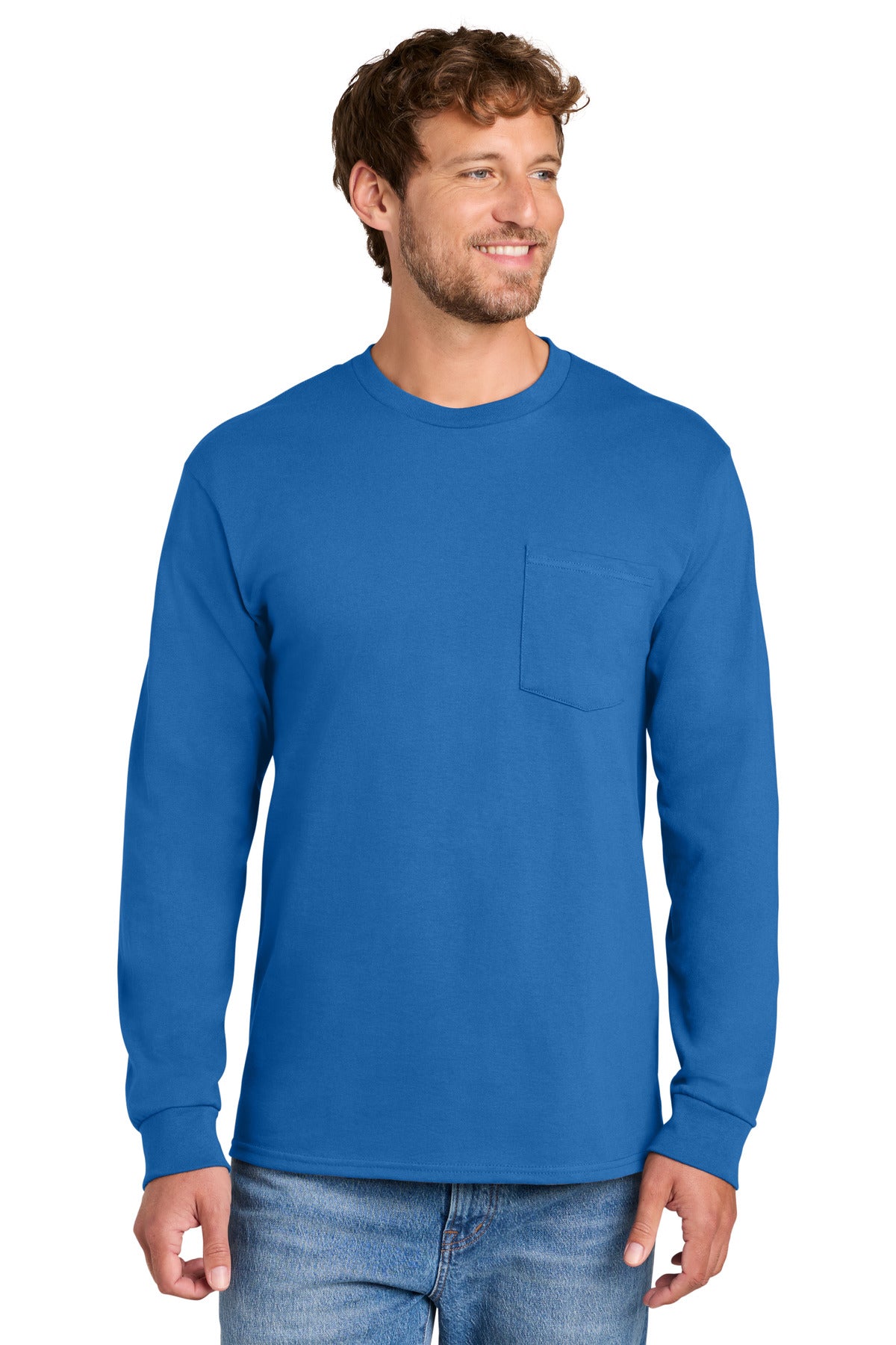 Port & Co® Long Sleeve Essential Pocket Tee.  PC61LSP