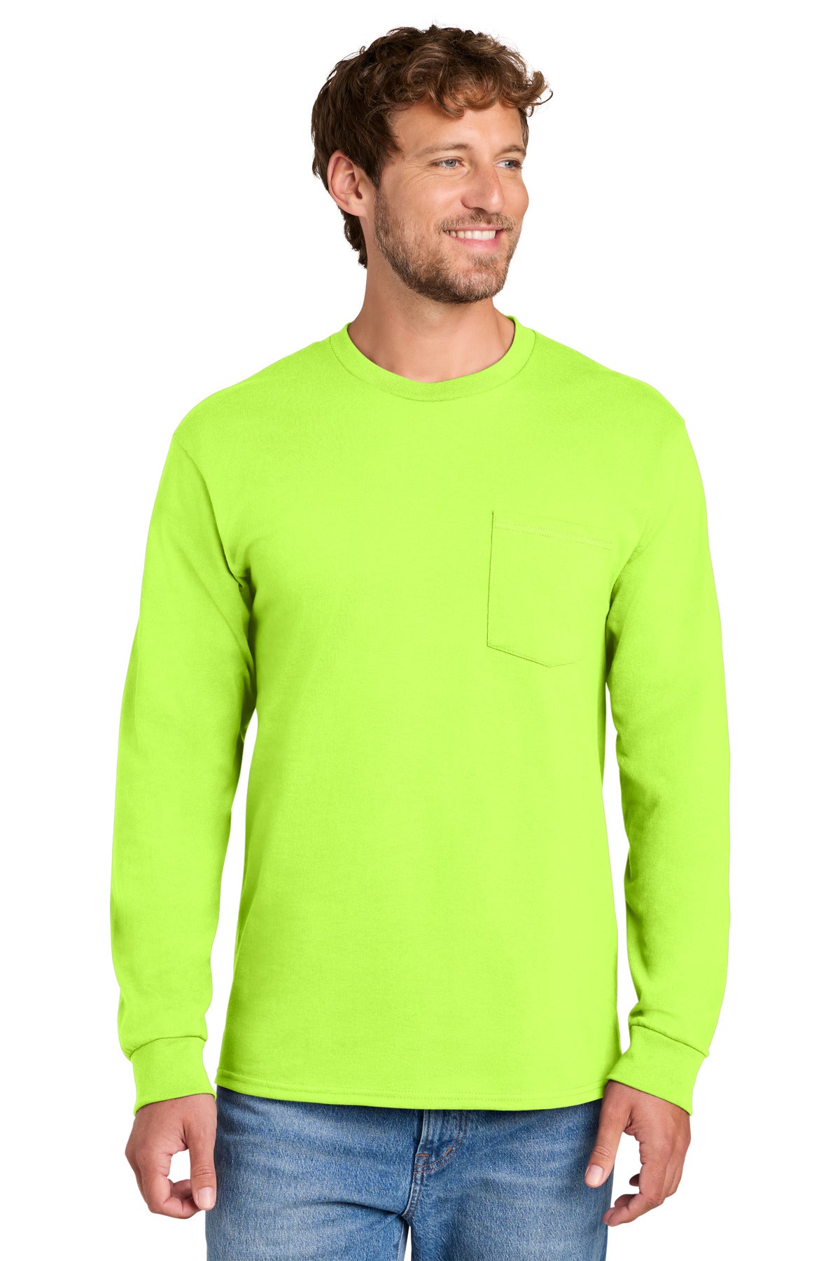 Port & Co® Long Sleeve Essential Pocket Tee.  PC61LSP