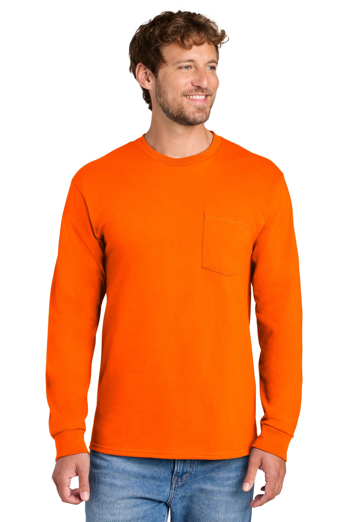 Port & Co® Long Sleeve Essential Pocket Tee.  PC61LSP