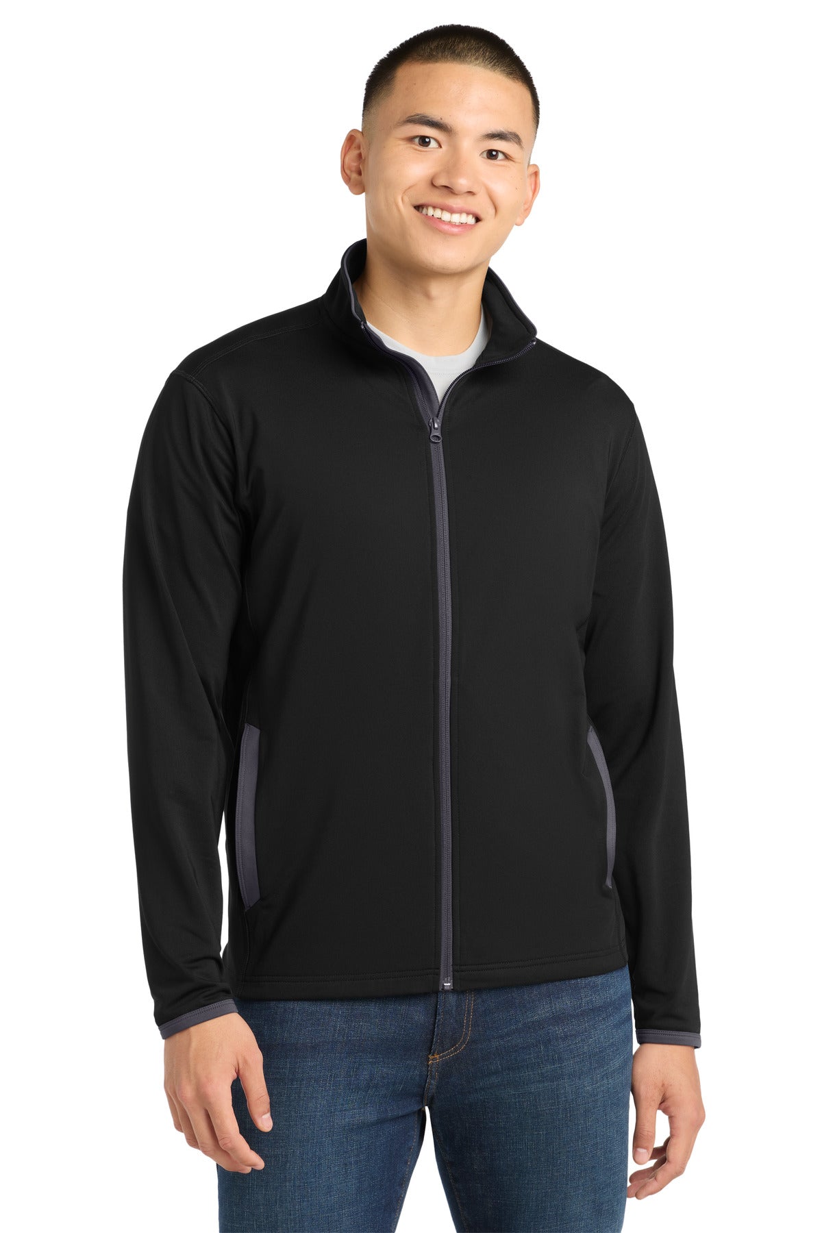 Sport-Tek® Sport-Wick® Stretch Contrast Full-Zip Jacket.  ST853